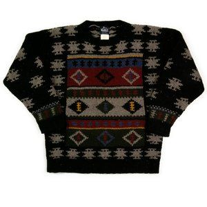 Vintage Woolrich Black Multicolor Patterned Crewneck Sweater